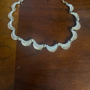 Vintage Elegant BSK Scalloped Gold Necklace with rhinestones
